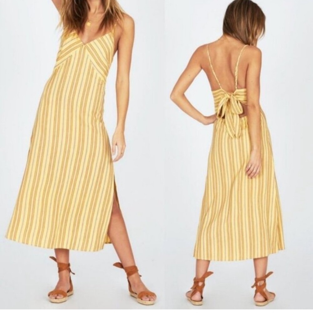 Amuse Society Yellow Tie Back Striped Maxi Dress Size X-Small Boho